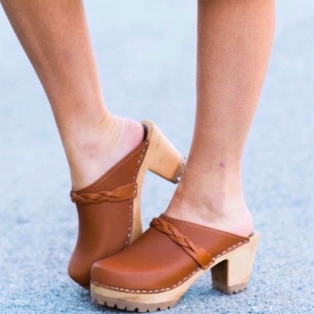 MIA Elsa Brown leather Clogs Braided with wood heel 39 - Picture 3 of 13